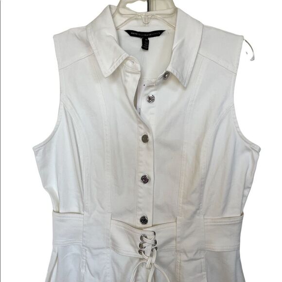 White House Black Market White Denim Waist Belt Shirt Dress Size 10 - Picture 6 of 12